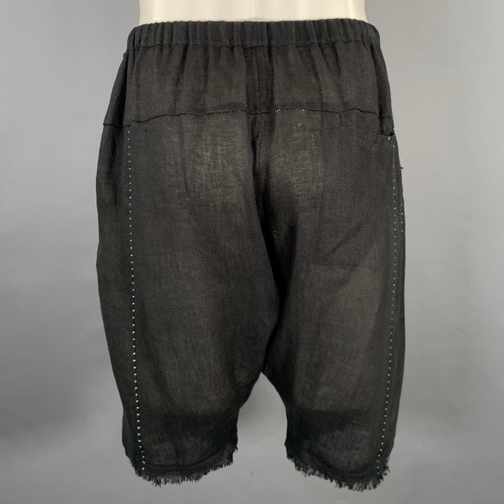 KMRII Size S Black Handstitched Linen Shorts