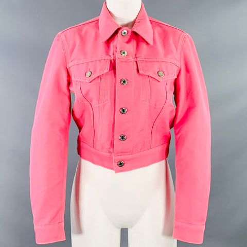HELMUT LANG Size S Femme Trucker Pink Cotton Blend Cropped Denim Jacket