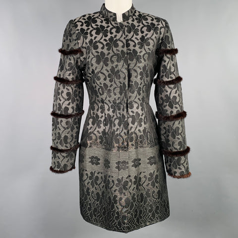 RICHARD CHAI Size S Grey Black Jacquard Floral Hidden Buttons Coat