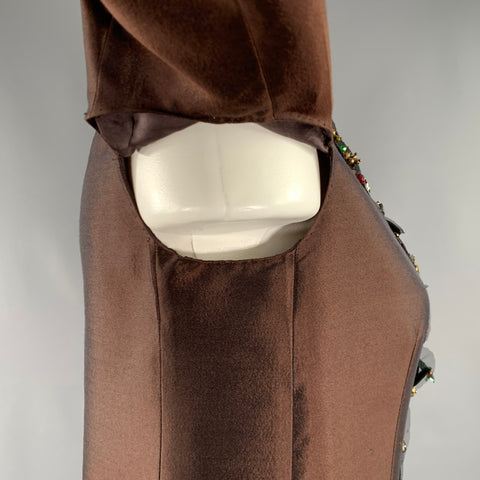 PRADA SS05 Size 2 Brown Black Wool Silk Embellishment Jacket Blazer