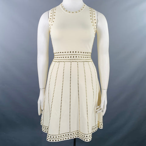 MICHAEL by MICHAEL KORS Size L Cream Gold Viscose Studded Sleeveless Dress