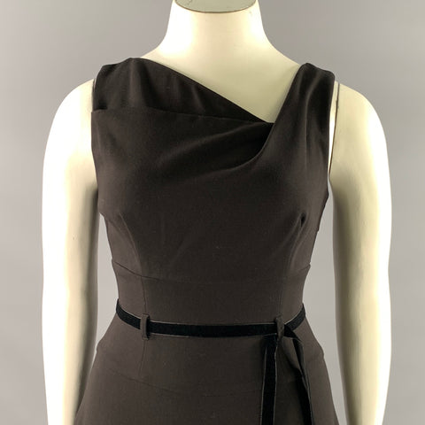 DONNA KARAN Size 6 Black Polyester Blend Sheath Mid-Calf Dress