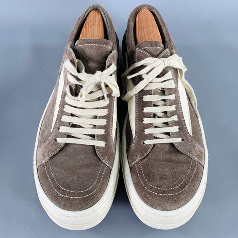 RICK OWENS Size 10 Grey Cream Leather Lace-Up Sneakers