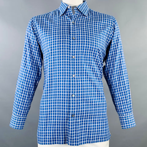 Chemise à manches longues en coton à carreaux bleus et blancs ERMENEGILDO ZEGNA Taille L