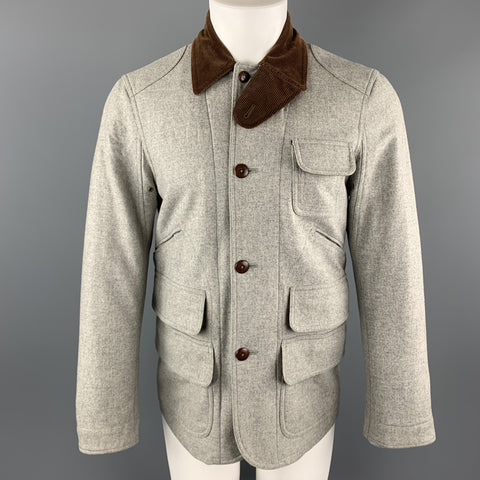 RALPH LAUREN M Chaqueta Hunter con cuello de pana marrón jaspeado gris claro