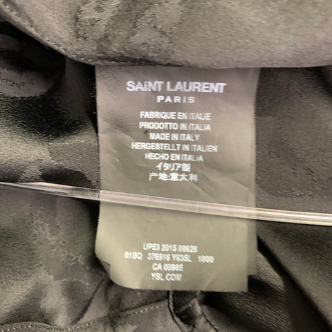 SAINT LAURENT Size XL Black Jacquard Viscose Silk Lips Long Sleeve Shirt