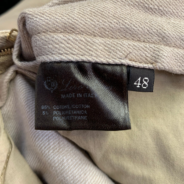 LORO PIANA Size 12 Beige Cotton Blend Twill Tapered Casual Pants