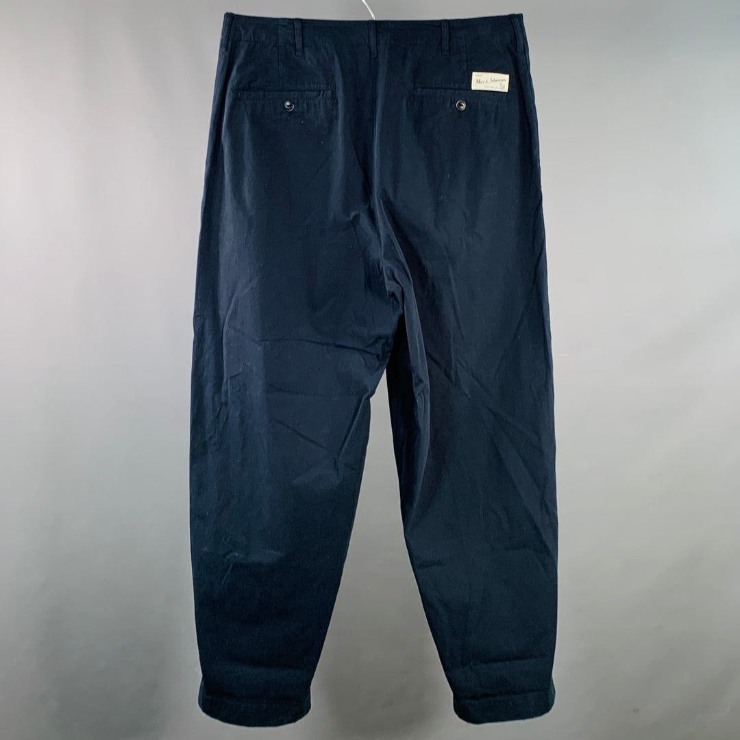 MERZ B. SCHWANEN Size L Navy Cotton Pleated Casual Pants