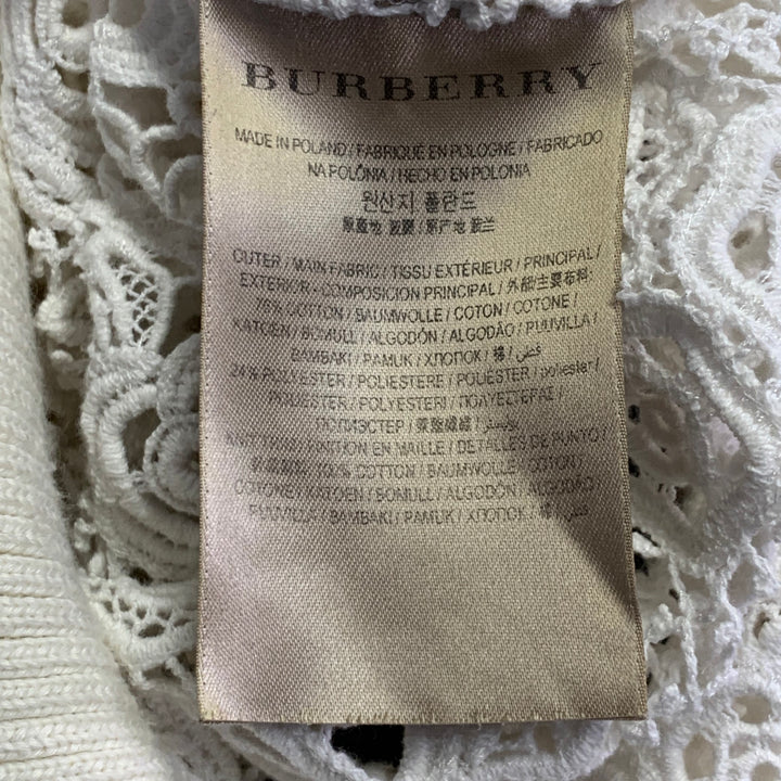 BURBERRY Size M White Cotton Blend Guipure Lace Long Sleeve Blouse