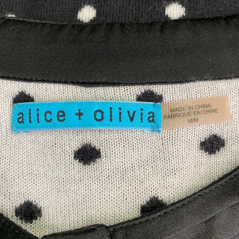 ALICE + OLIVIA Size M Black White Rayon Blend Polka Dot Bow Cardigan
