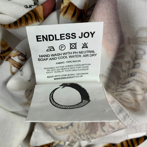 ENDLESS JOY Size M White Brown Tiger Skeleton Print Rayon Long Sleeve Shirt