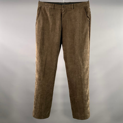 EMPORIO ARMANI Size 34 Brown Corduroy Polyester/polyamide/elastane Casual Pants