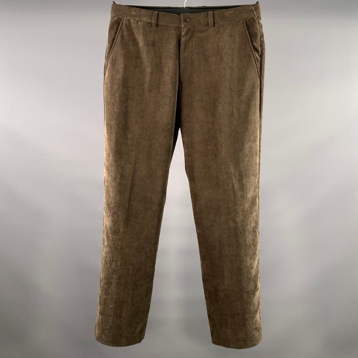 EMPORIO ARMANI Size 34 Brown Corduroy Polyester/polyamide/elastane Casual Pants