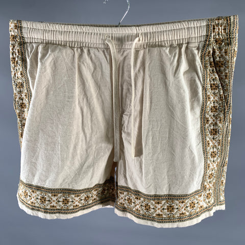 TODD SNYDER Size M Beige Embroidery Cotton Drawstring Shorts