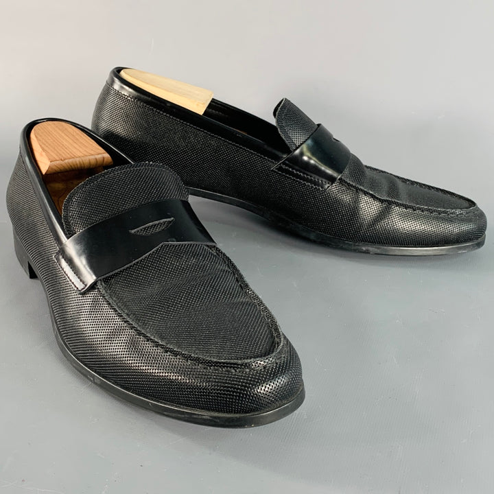 GIORGIO ARMANI Size 10 Black Textured Leather Slip On Penny Loafers