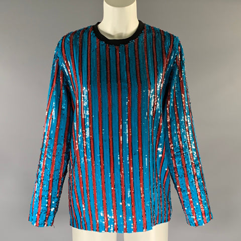 MSGM Size XS Blue Red Polyester Stripe Pull On Dress Top
