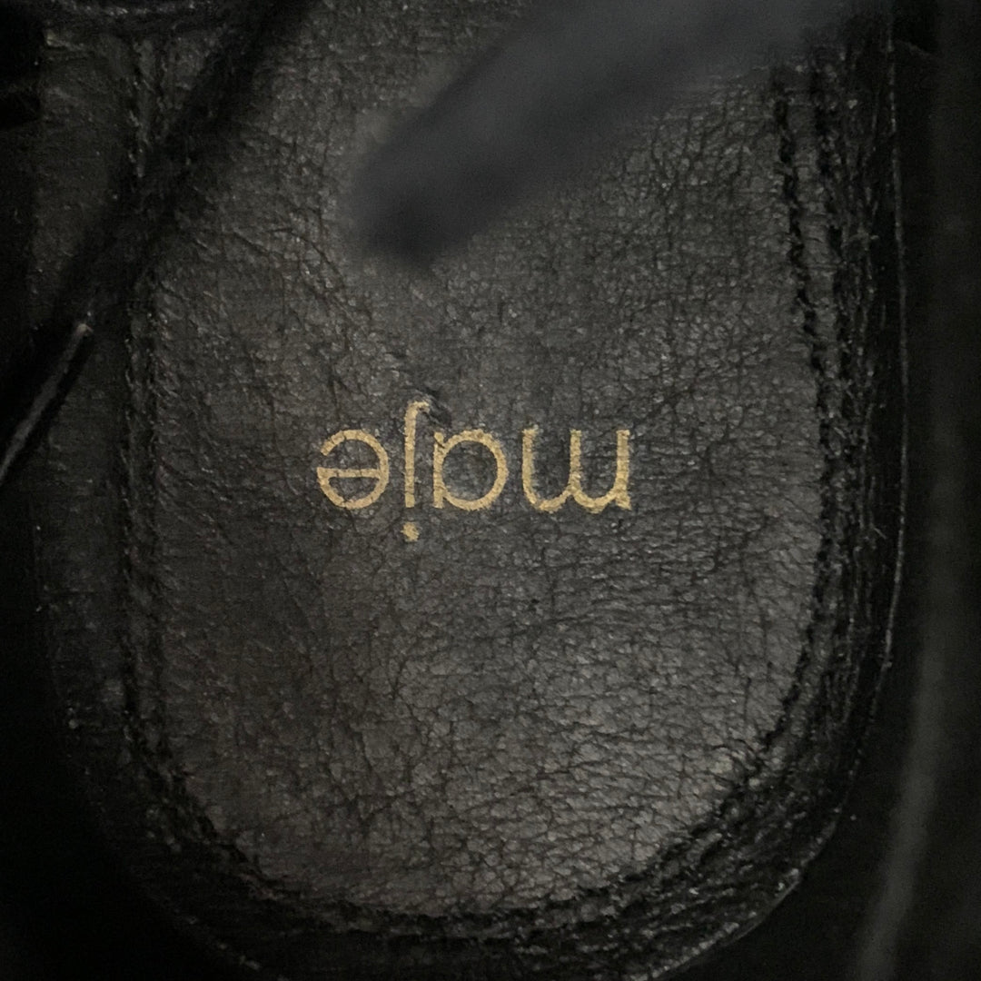 MAJE Size 7 Black Studded Leather Wrap Around Lace-Up Ankle Boots