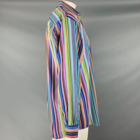 ETRO Size XL Multi-Color Stripe Cotton Button Up Long Sleeve Shirt