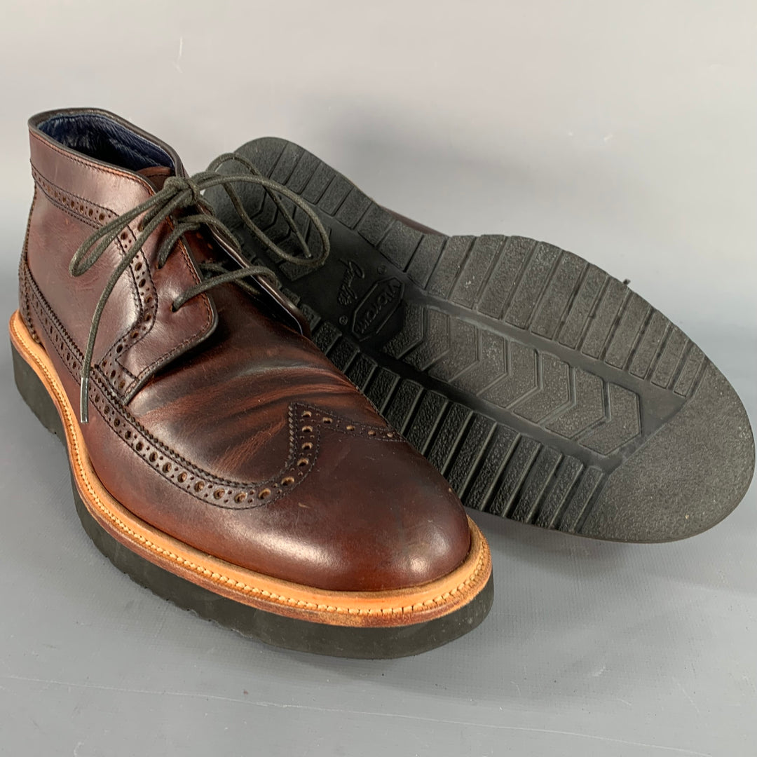 COLE HAAN Size 9.5 Brown Perforated Leather Wingtip Ankle Boots