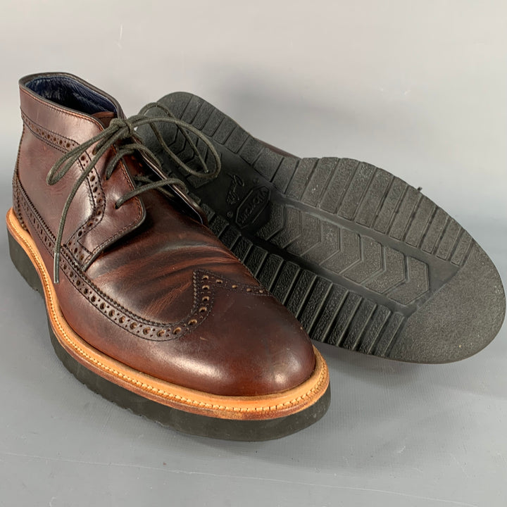 COLE HAAN Size 9.5 Brown Perforated Leather Wingtip Ankle Boots