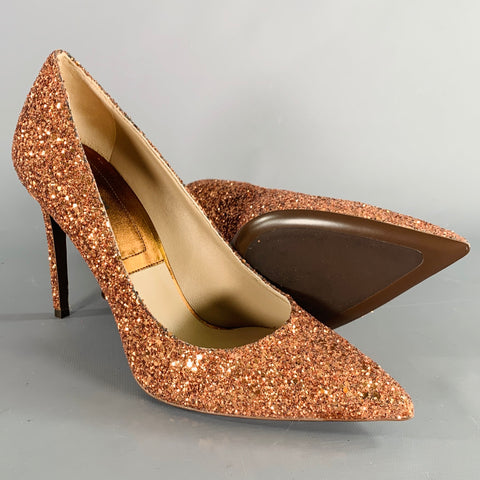 MICHAEL KORS COLLECTION Size 9.5 Copper Glittered Leather Trim Stiletto Pumps