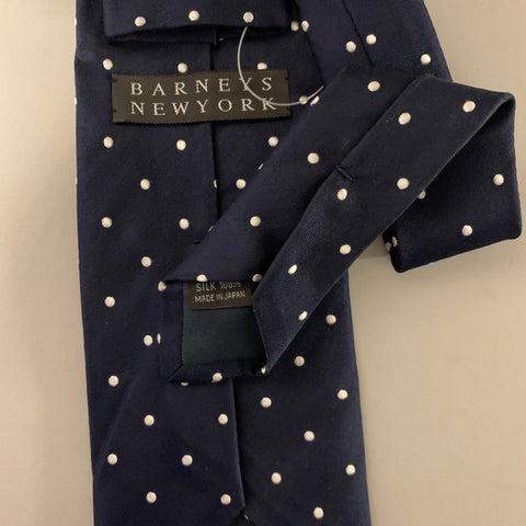 BARNEYS NEW YORK Navy White Polka Dot Silk Tie
