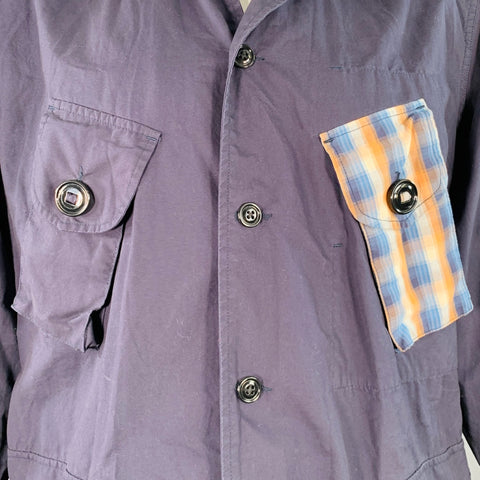 MONITALY Size XL Navy Blue Orange Cotton Buttoned Pockets Coat