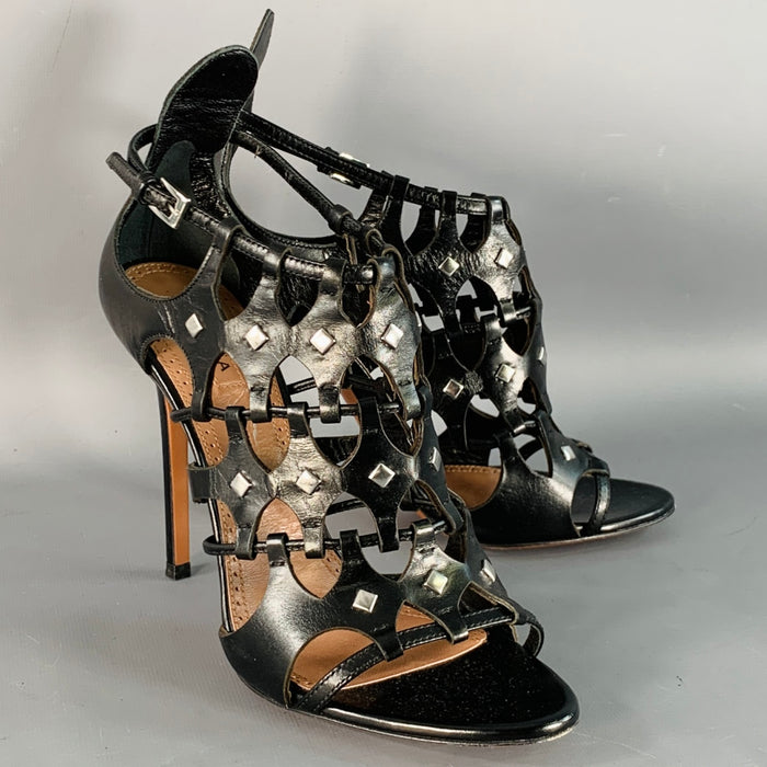 ALAIA Pointure 8.5 Escarpins Stilettos Noirs en Cuir Clouté Façon Cage