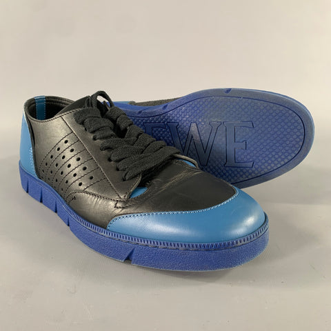LOEWE Size 9 Blue Black Color Block Leather Athletic Sneakers