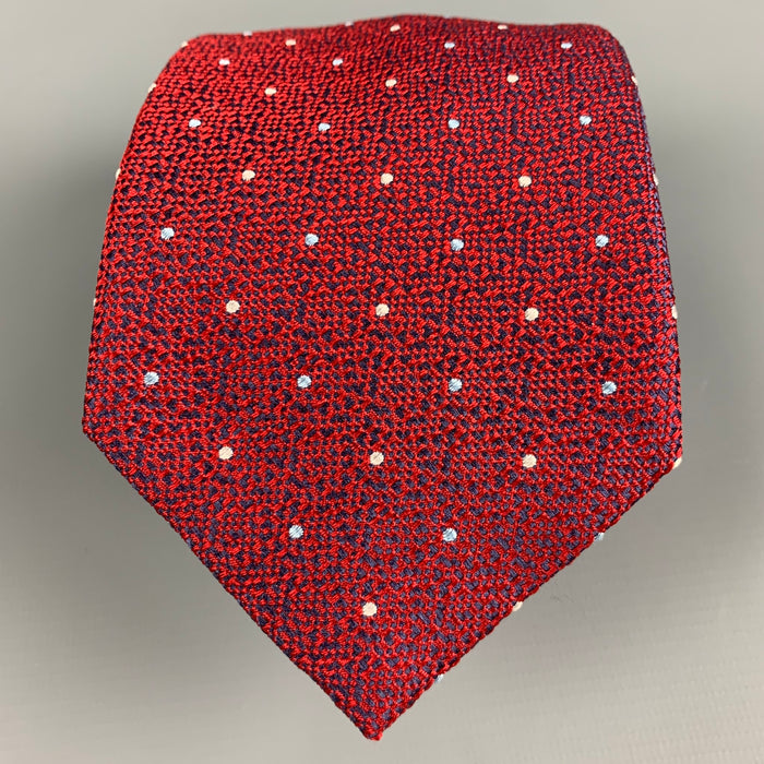 BRIONI Red Navy White Dots Silk Tie