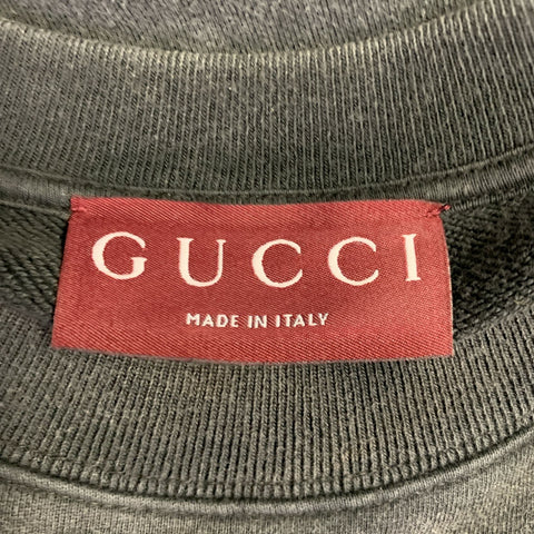 GUCCI Size L Grey Logo Cotton Crew Neck Sweatshirt