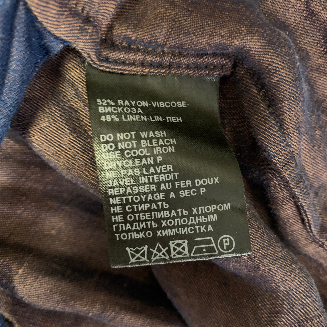 ANN DEMEULEMEESTER Size XS Navy Brown Linen Blend Robe