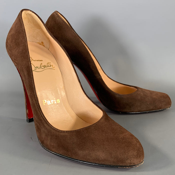 CHRISTIAN LOUBOUTIN Size 6.5 Brown Red Leather Suede Almond Toe Pumps