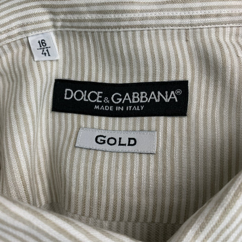 DOLCE & GABBANA Size M White Beige Stripe Linen Cotton Long Sleeve Shirt