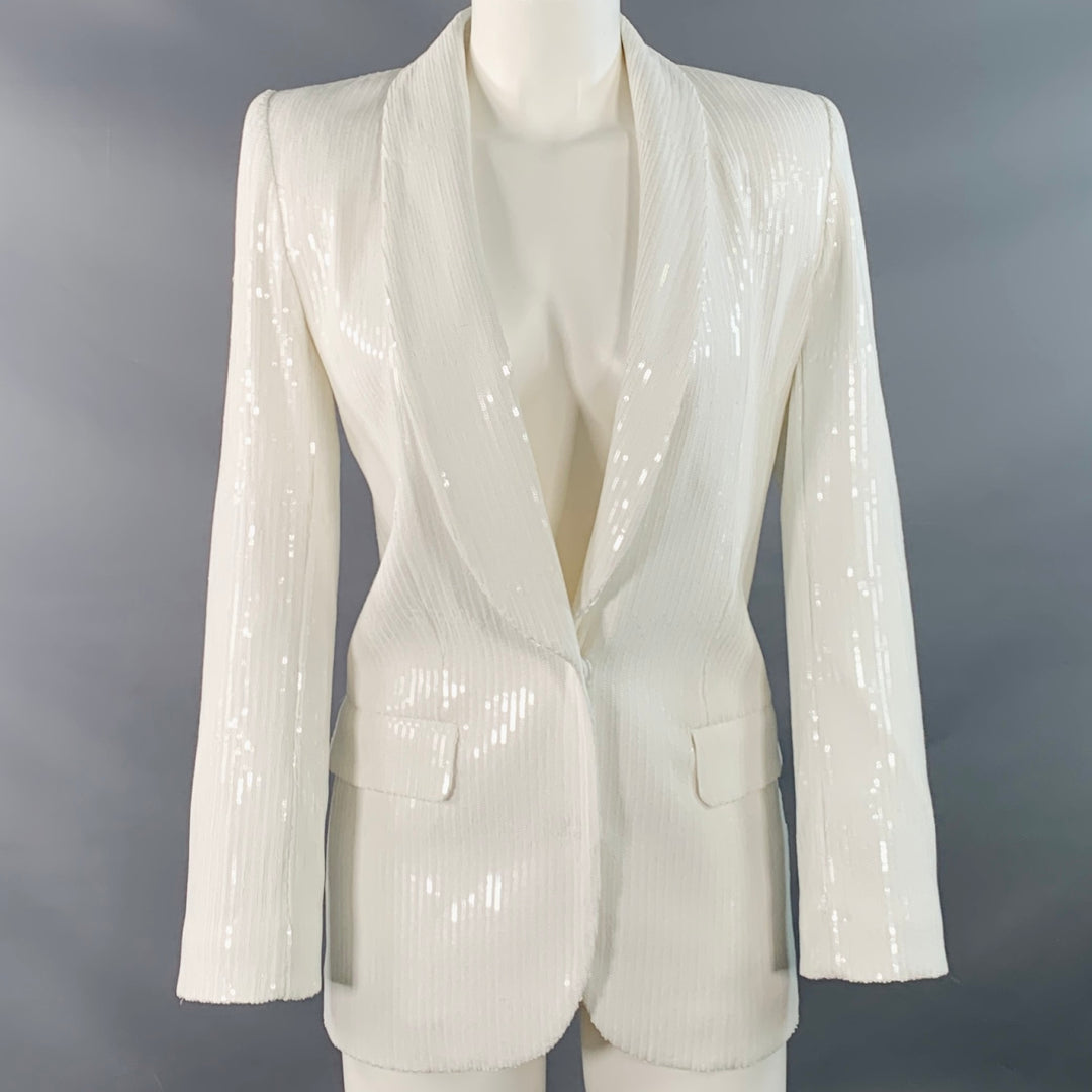 ZADIG & VOLTAIRE Size S Vive White Cotton Blend Sequined Shawl Collar Jacket Blazer