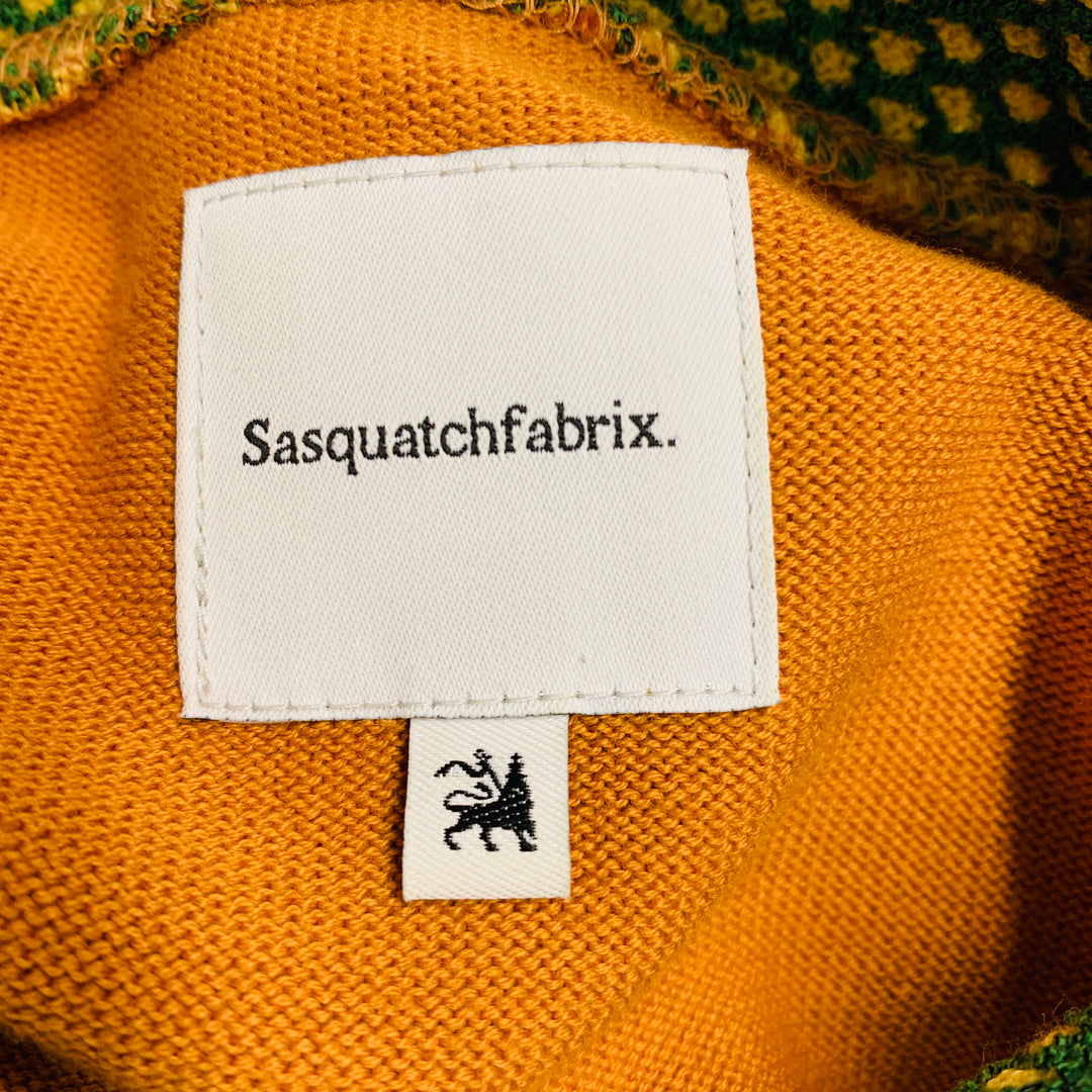 SASQUATCHfabrix Size XL Orange Green Abstract Cotton Collar Pullover