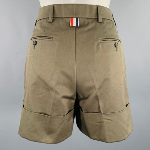 THOM BROWNE Size 2 Green Cotton Cuffed Shorts