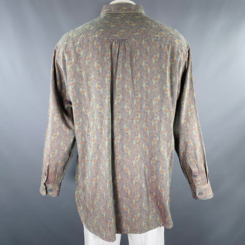 JHANE BARNES Size XL Blue Yellow Abstract Cotton One Pocket Long Sleeve Shirt
