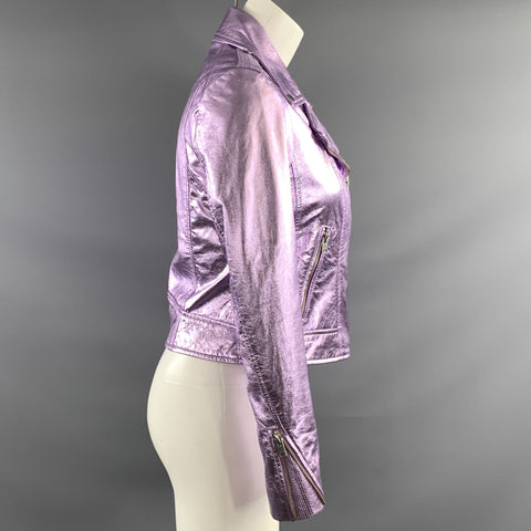 LAMARQUE Size XS Lavender Leather Metallic Biker Jacket