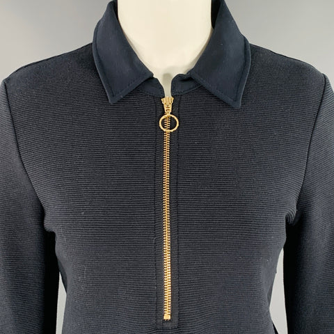 ME+EM SS22 Size 6 Navy Gold Cotton Blend Ribbed Half Placket Pullover