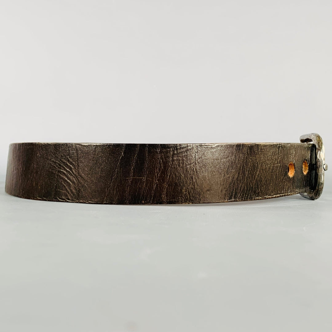 WERKSTATT:MUNCHEN Size 33 Dark Brown Leather Hammered Sterling Silver Belt