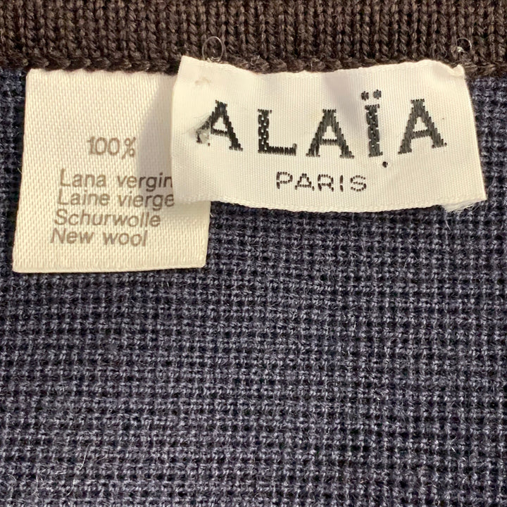 ALAIA Navy Brown Reversible Wool Knit Snap Capelet Scarf Shawl