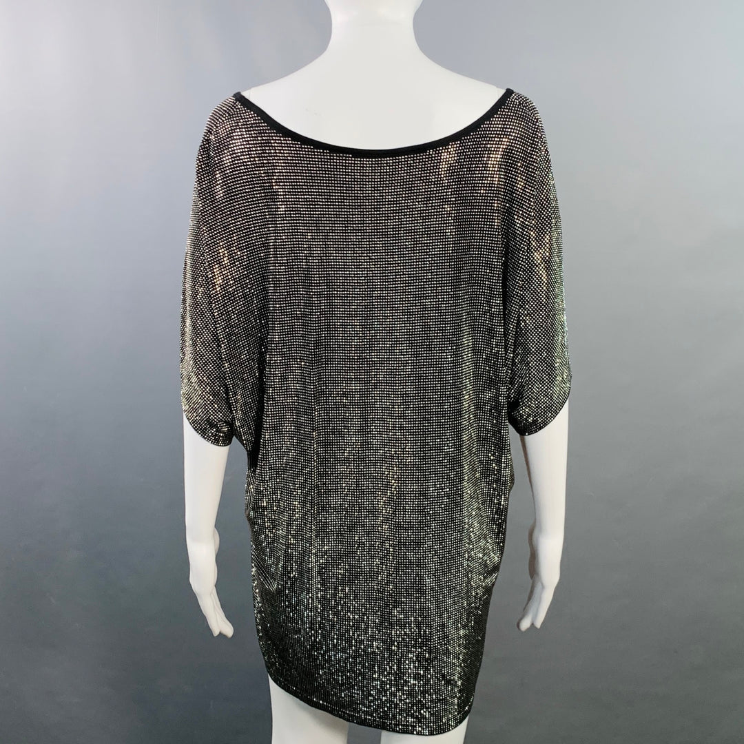BALMAIN Size XS Black Silver Viscose Blend Studded Dolman Sleeves Scoop Neck T-Shirt