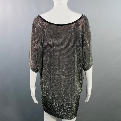 BALMAIN Size XS Black Silver Viscose Blend Studded Dolman Sleeves Scoop Neck T-Shirt