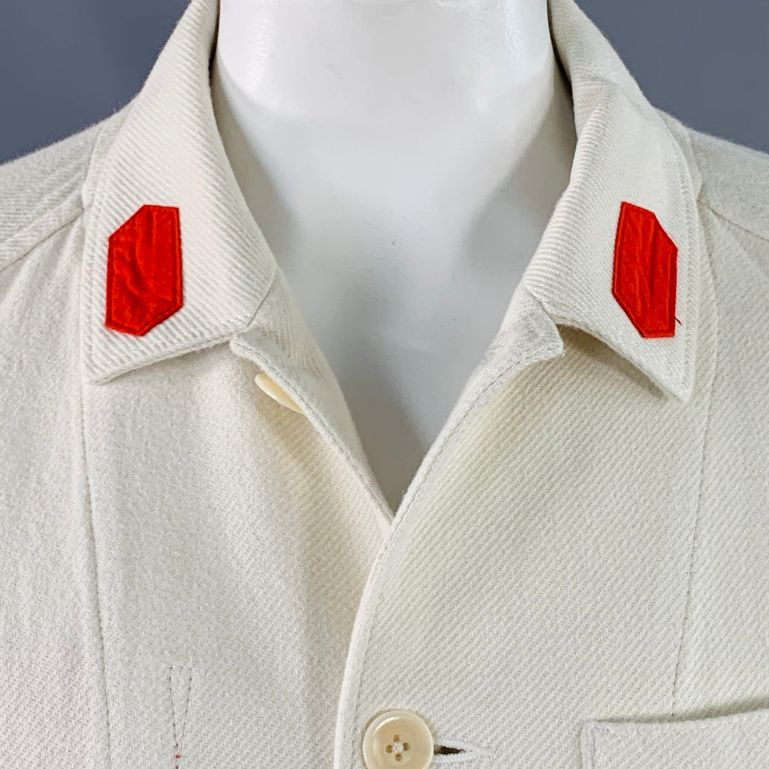 UNDERCOVER Size XL White Red Twill Cotton Contrast Trim Chore Jacket