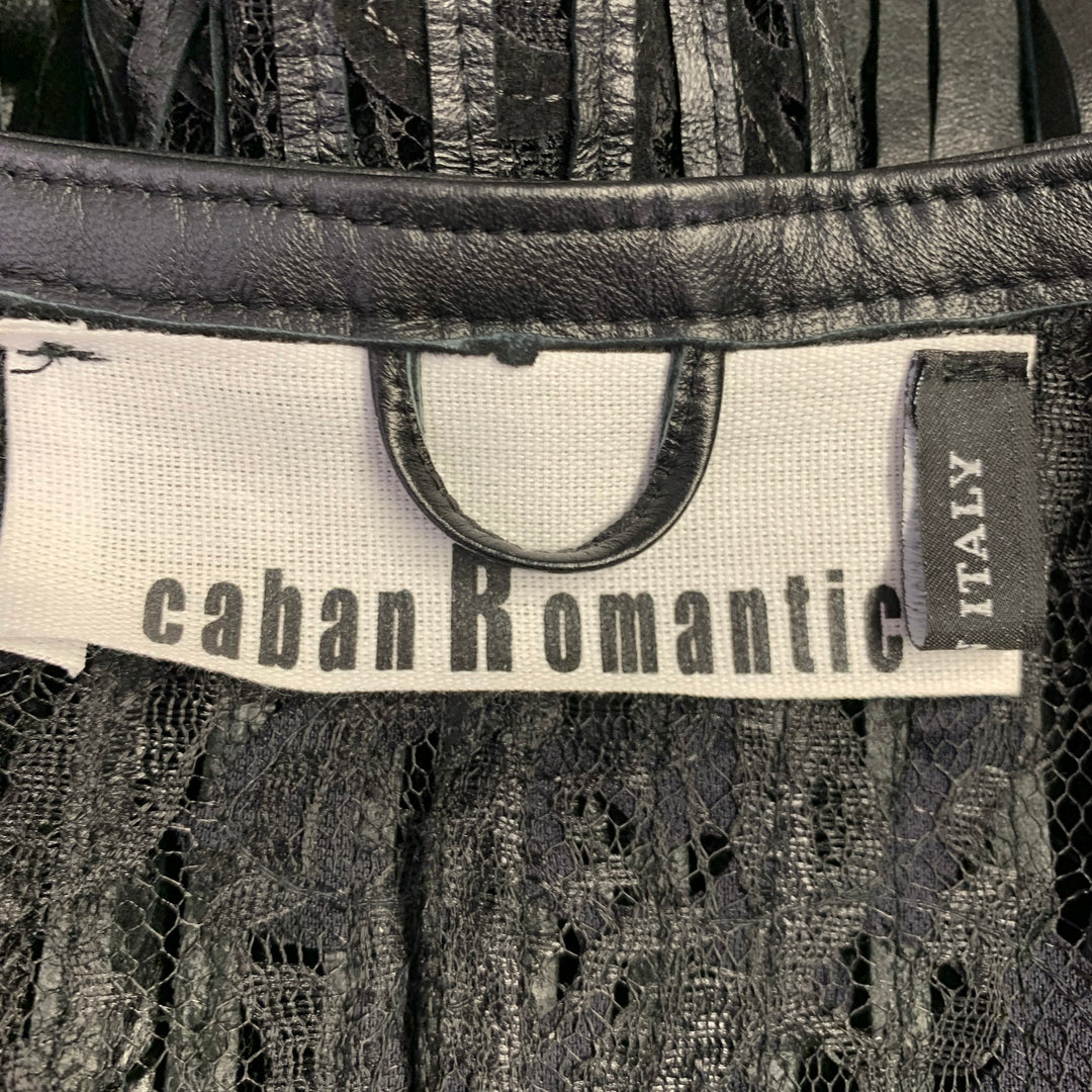 CABAN ROMANTIC Size 8 Black Lace Leather Fringed Coat