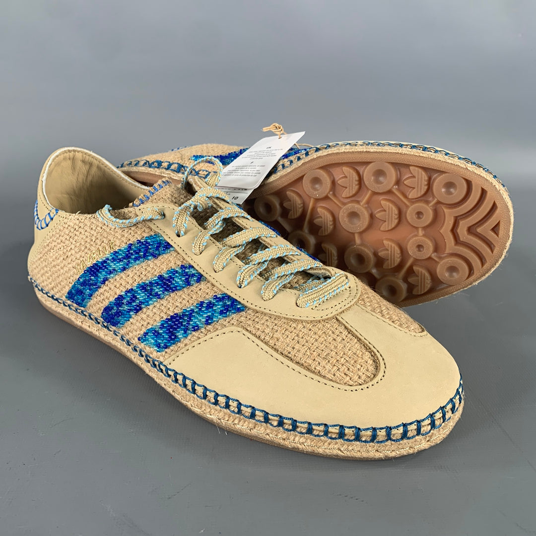 ADIDAS Size 10.5 Khaki Blue Mixed Patterns Mixed Fabrics Yacht Sneakers