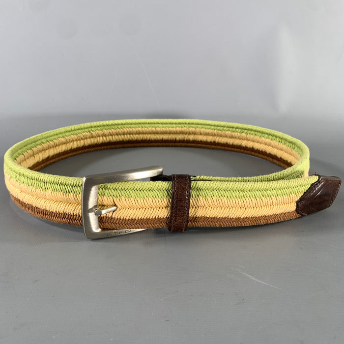 ETRO Size Green Brown Stripe Viscose Belt