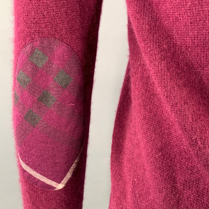 BURBERRY BRIT Size S Red Raspberry Cashmere Elbow Patches Crew Neck Sweater