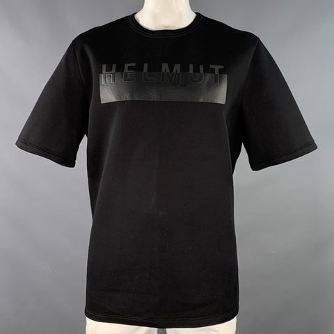 HELMUT LANG Size XL Black Logo Modal Crew Neck Short Sleeve Sweatshirt